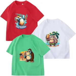 3 Pack Boys Short Sleeve Tshirt Cotton Multi Color Graphic Tee Summer Tops 6-18Y