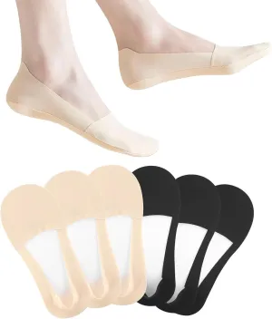 6 Pairs No Show Socks for Flats Ice Silk Socks for Flats,Nylon Breathable No Show Sock Womens Anti-Slip Lining Sock Fit for Loafer and Flat