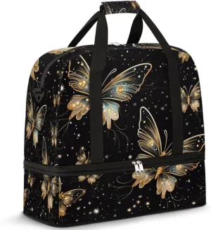 Abstract Butterfly Travel Duffel Bag for Women Men, Glowing Animal Sports Gym Bag with Shoes Compartment Foldable Overnight Bag Weekender Tote Workout Carry On Luggage Bag, Multicolor,
