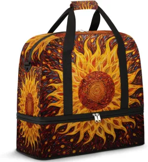 Abstract Sunflower Travel Duffel Bag for Women Men, Art Floral Pattern Sports Gym Bag with Shoes Compartment Foldable Overnight Bag Weekender Tote Workout Carry On Luggage Bag