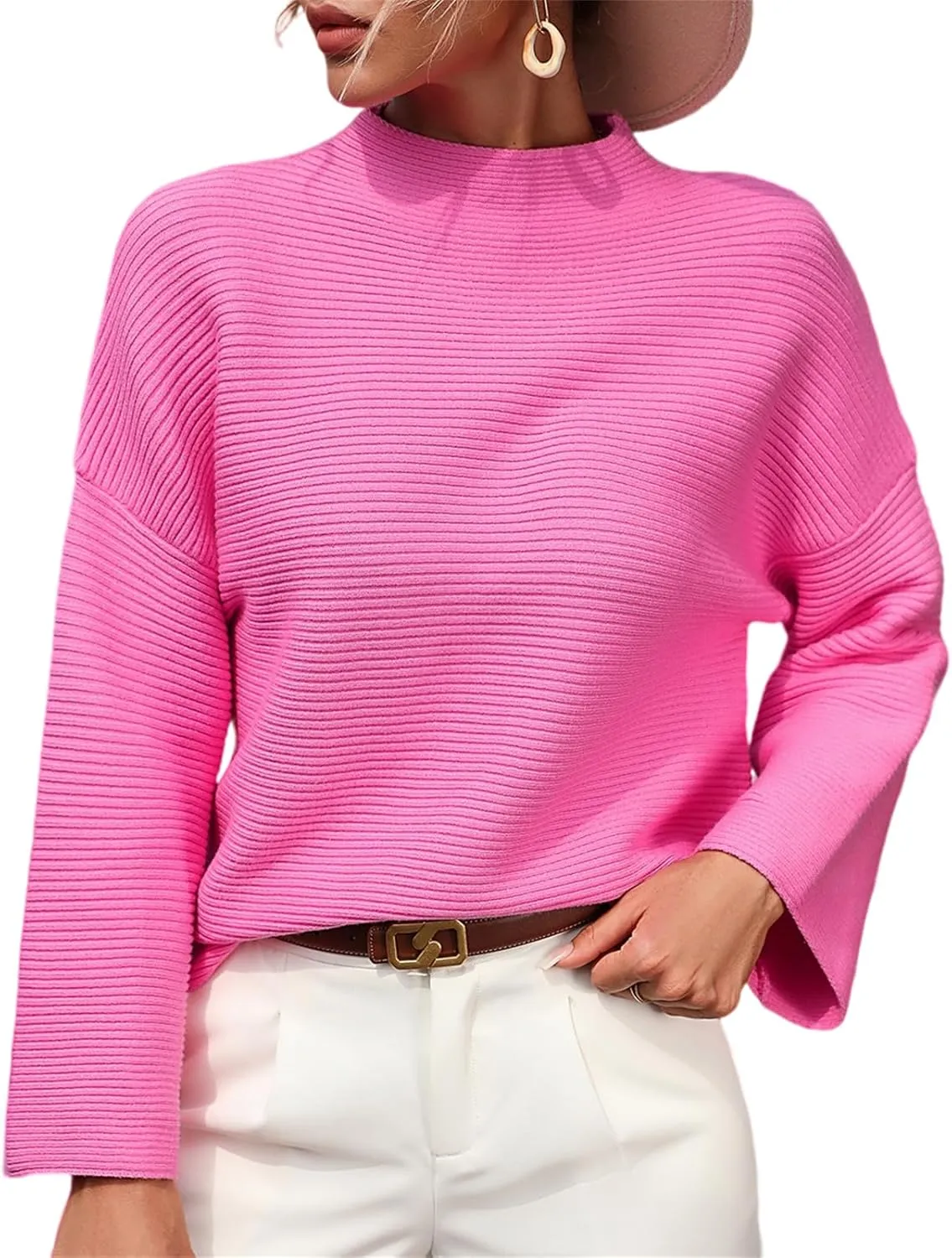 AELSON Women's Oversized Turtleneck Sweater 2023 Fall Winter Clothes Long Lantern Sleeve Ribbed Knit Pullover Sweater Top