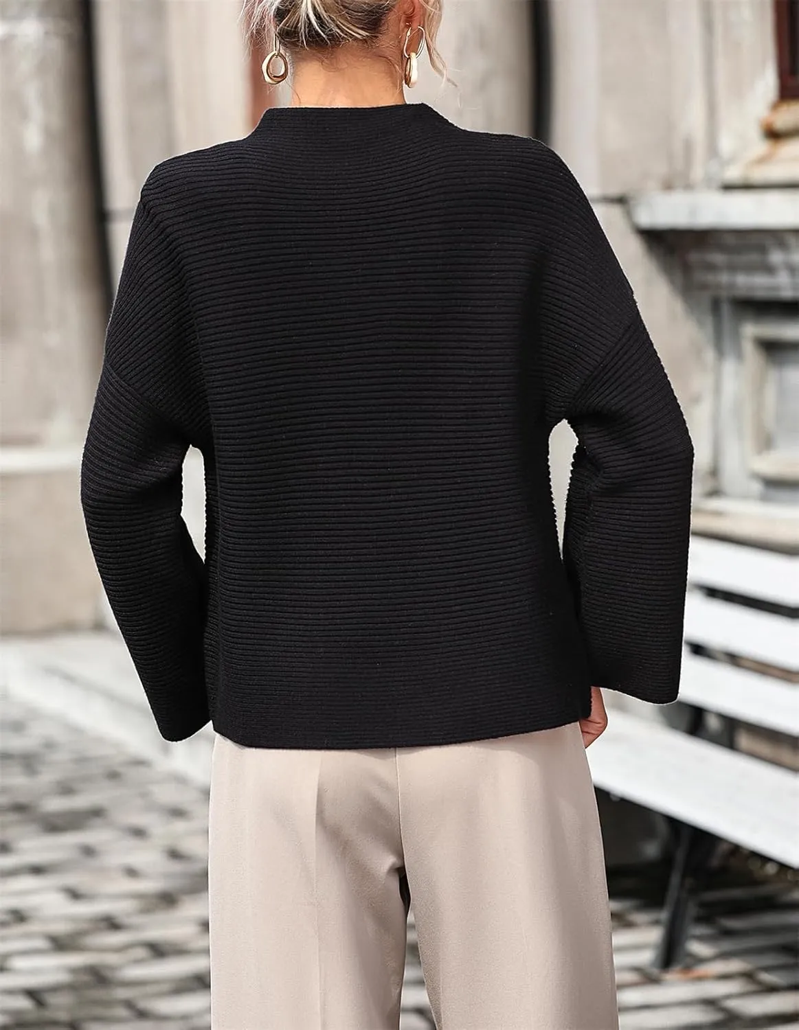 AELSON Women's Oversized Turtleneck Sweater 2023 Fall Winter Clothes Long Lantern Sleeve Ribbed Knit Pullover Sweater Top
