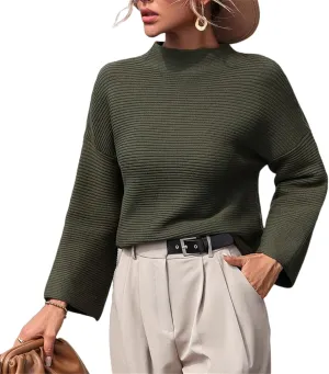 AELSON Women's Oversized Turtleneck Sweater 2023 Fall Winter Clothes Long Lantern Sleeve Ribbed Knit Pullover Sweater Top