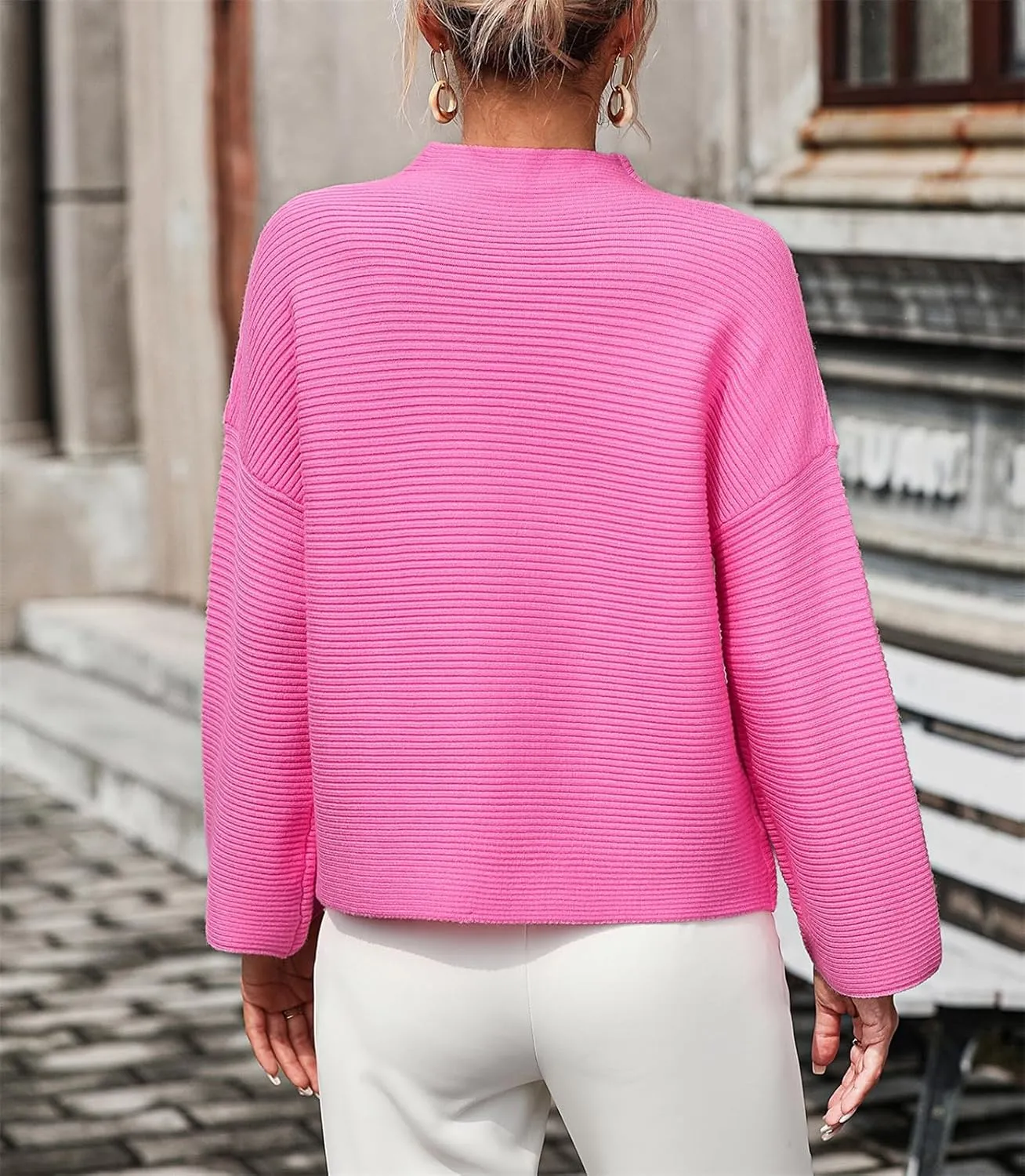 AELSON Women's Oversized Turtleneck Sweater 2023 Fall Winter Clothes Long Lantern Sleeve Ribbed Knit Pullover Sweater Top