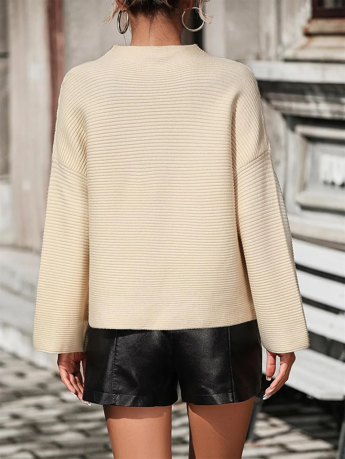 AELSON Women's Oversized Turtleneck Sweater 2023 Fall Winter Clothes Long Lantern Sleeve Ribbed Knit Pullover Sweater Top