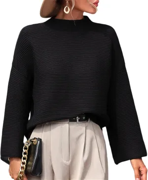 AELSON Women's Oversized Turtleneck Sweater 2023 Fall Winter Clothes Long Lantern Sleeve Ribbed Knit Pullover Sweater Top