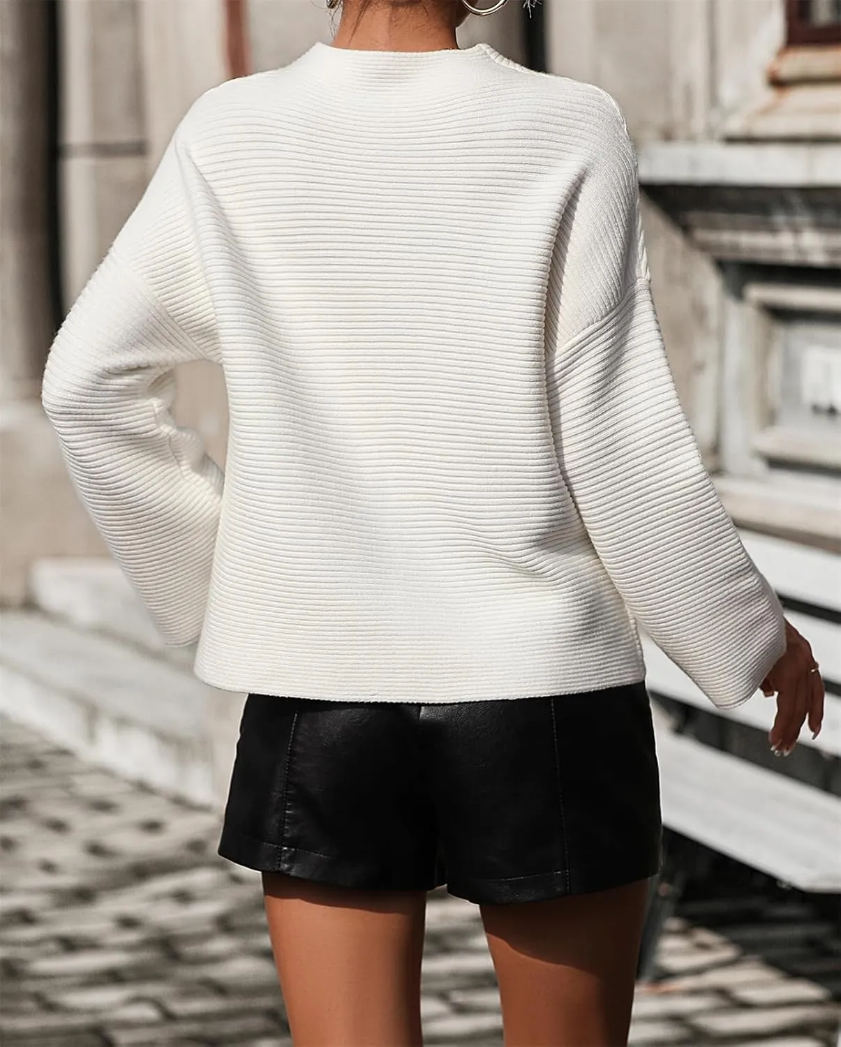 AELSON Women's Oversized Turtleneck Sweater 2023 Fall Winter Clothes Long Lantern Sleeve Ribbed Knit Pullover Sweater Top
