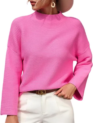AELSON Women's Oversized Turtleneck Sweater 2023 Fall Winter Clothes Long Lantern Sleeve Ribbed Knit Pullover Sweater Top