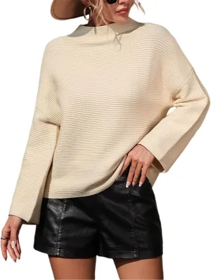 AELSON Women's Oversized Turtleneck Sweater 2023 Fall Winter Clothes Long Lantern Sleeve Ribbed Knit Pullover Sweater Top