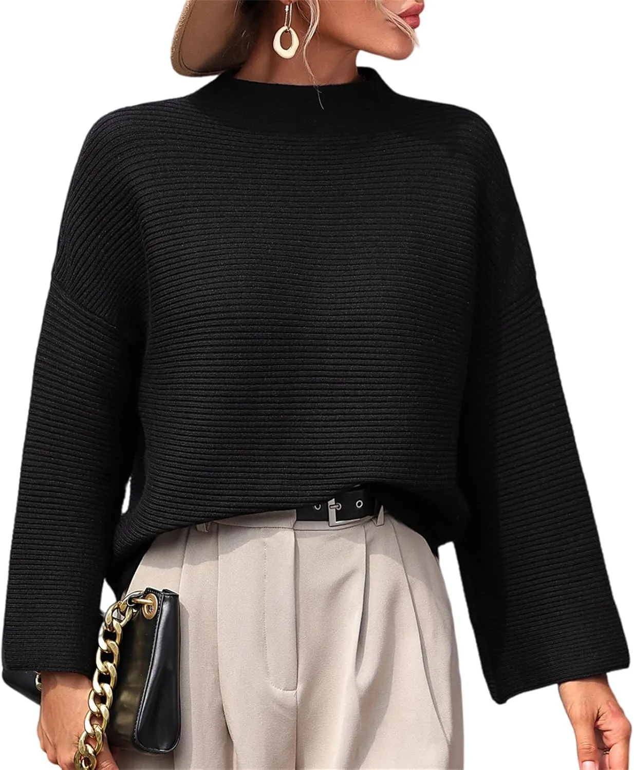 AELSON Women's Oversized Turtleneck Sweater 2023 Fall Winter Clothes Long Lantern Sleeve Ribbed Knit Pullover Sweater Top