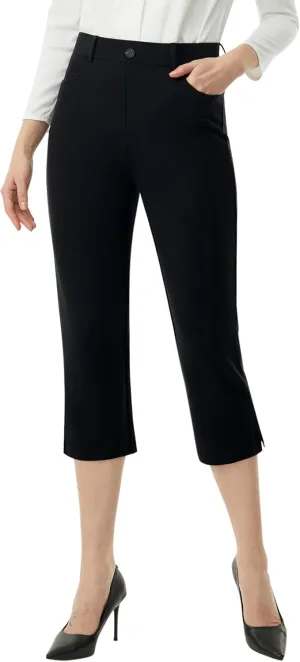AFITNE Women's Pull On Capri Pants Dress Yoga Pants with Pockets High Waist Stretch Business Work Casual Cropped Slacks 21"