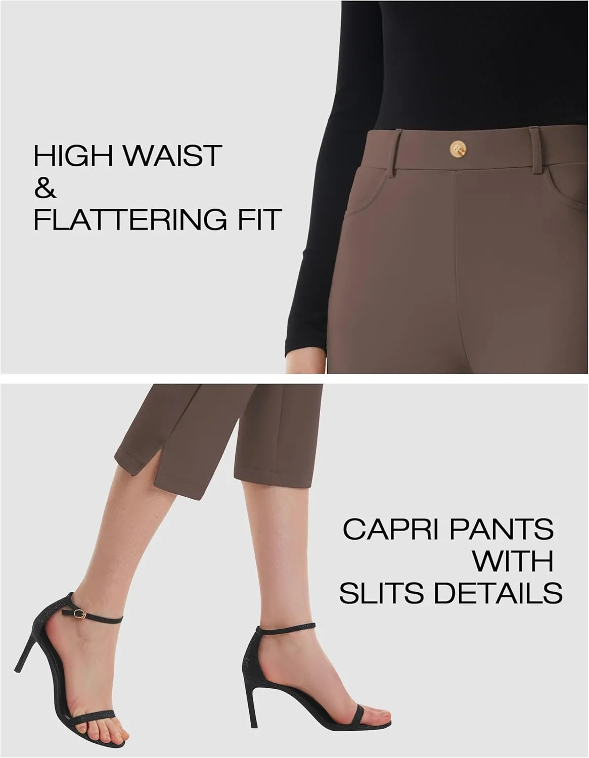AFITNE Women's Pull On Capri Pants Dress Yoga Pants with Pockets High Waist Stretch Business Work Casual Cropped Slacks 21"