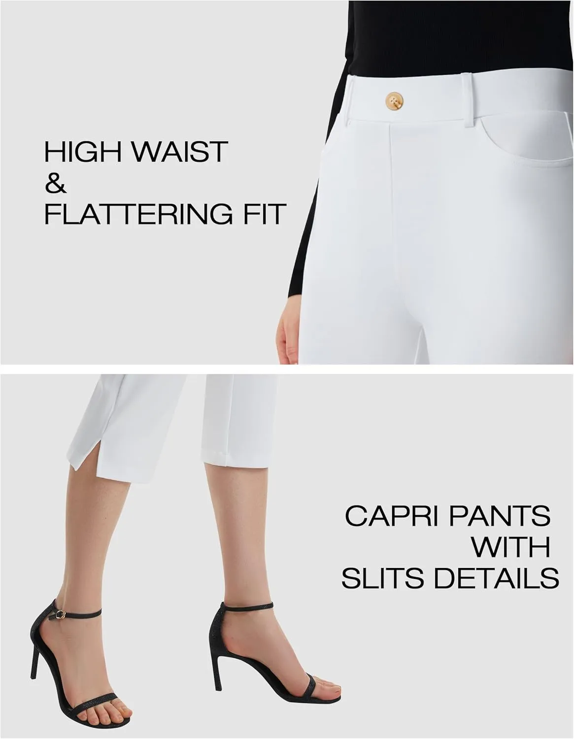 AFITNE Women's Pull On Capri Pants Dress Yoga Pants with Pockets High Waist Stretch Business Work Casual Cropped Slacks 21"