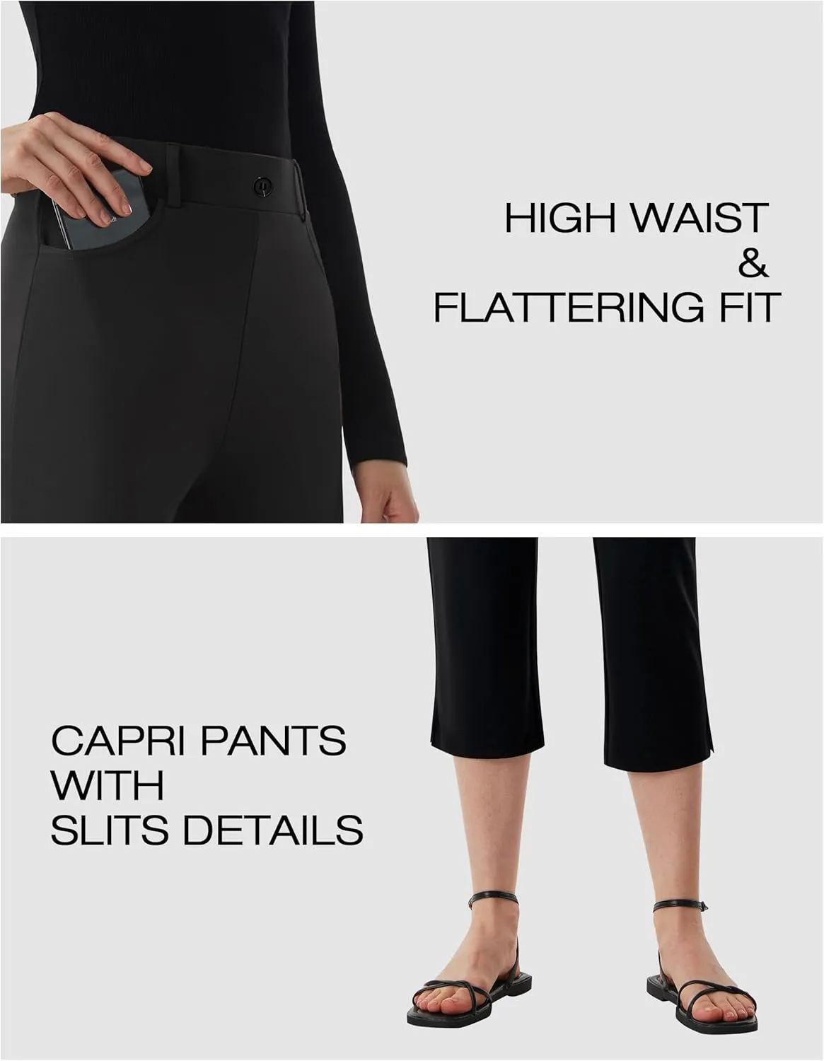 AFITNE Women's Pull On Capri Pants Dress Yoga Pants with Pockets High Waist Stretch Business Work Casual Cropped Slacks 21"