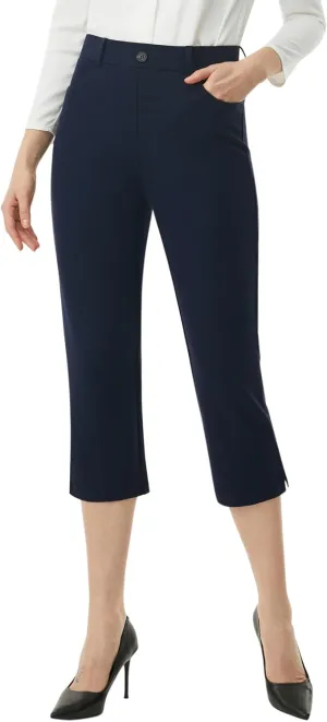 AFITNE Women's Pull On Capri Pants Dress Yoga Pants with Pockets High Waist Stretch Business Work Casual Cropped Slacks 21"