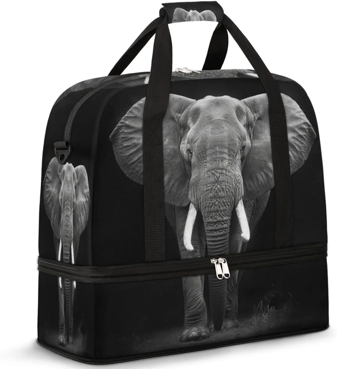 African Elephant Travel Duffel Bag for Women Men, Elephant Pattern Sports Gym Bag with Shoes Compartment Foldable Overnight Bag Weekender Tote Workout Carry On Luggage Bag