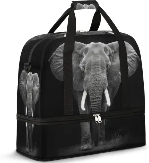 African Elephant Travel Duffel Bag for Women Men, Elephant Pattern Sports Gym Bag with Shoes Compartment Foldable Overnight Bag Weekender Tote Workout Carry On Luggage Bag