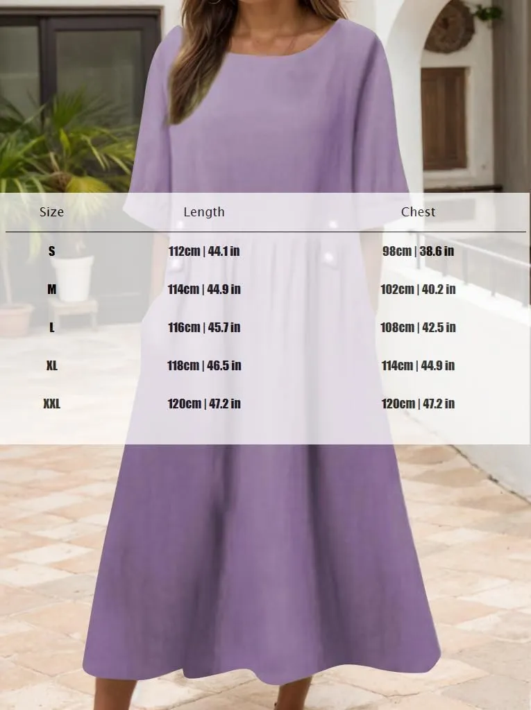 Akivide Women Summer Cotton Linen Half Sleeve Crewneck Pleated T Shirt Dress Casual Loose Fit Maxi Dress with Pockets