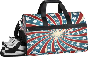 American Flag Stars Pattern Sports Gym Bag for Women Men Travel Duffel Bag with Wet Pocket & Shoes Compartment Waterproof Weekender Overnight Tote Carry on Bag Lightweight