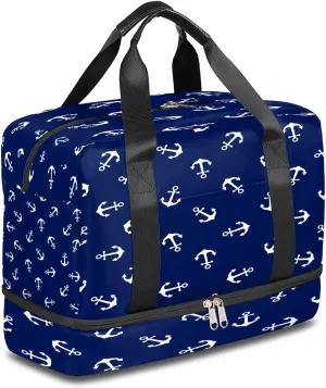 Anchor Nautical Sports Gym Bag with Shoes Compartment,Beach Anchor Theme Travel Duffel Bag for Men Women Boys Girls Teens Overnight Weekend Yoga Workout Bag Training Handbag