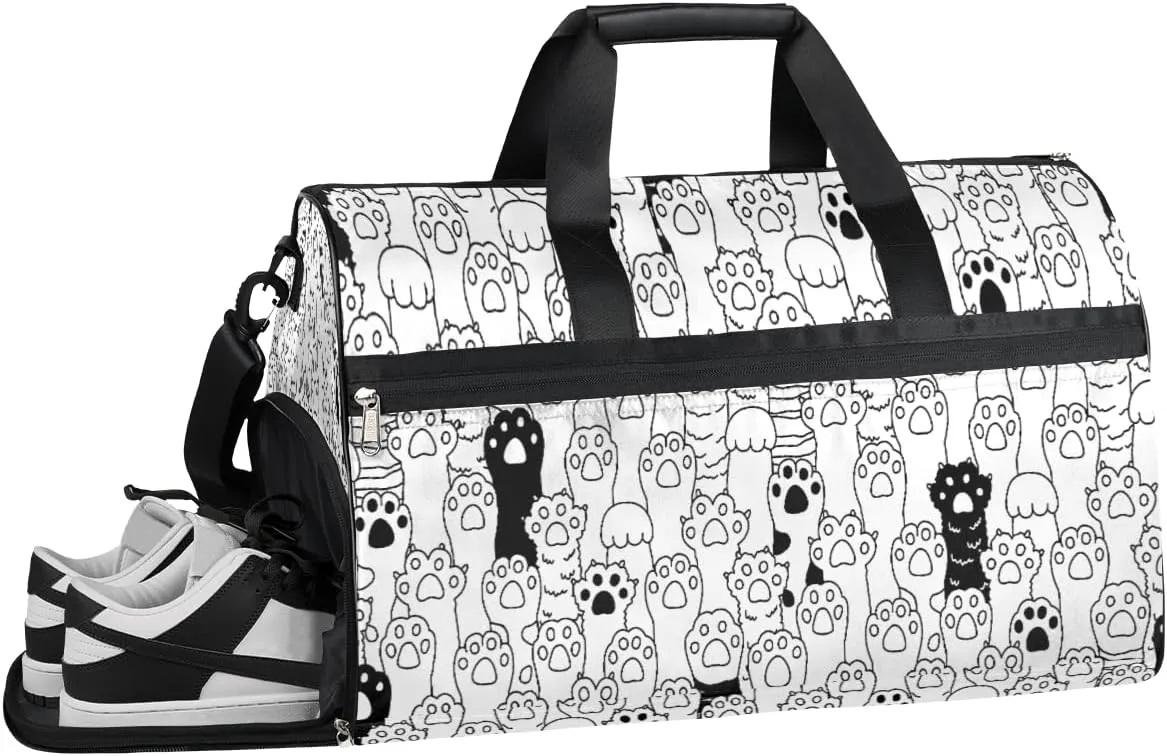 Animal Cat Dog Paw Print Resistant Sports Gym Bag for Women Men Travel Duffel bag with Wet Pocket & Shoes Compartment Waterproof Weekender Bag 19.7"x9.9"x13"