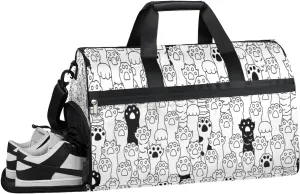 Animal Cat Dog Paw Print Resistant Sports Gym Bag for Women Men Travel Duffel bag with Wet Pocket & Shoes Compartment Waterproof Weekender Bag 19.7"x9.9"x13"