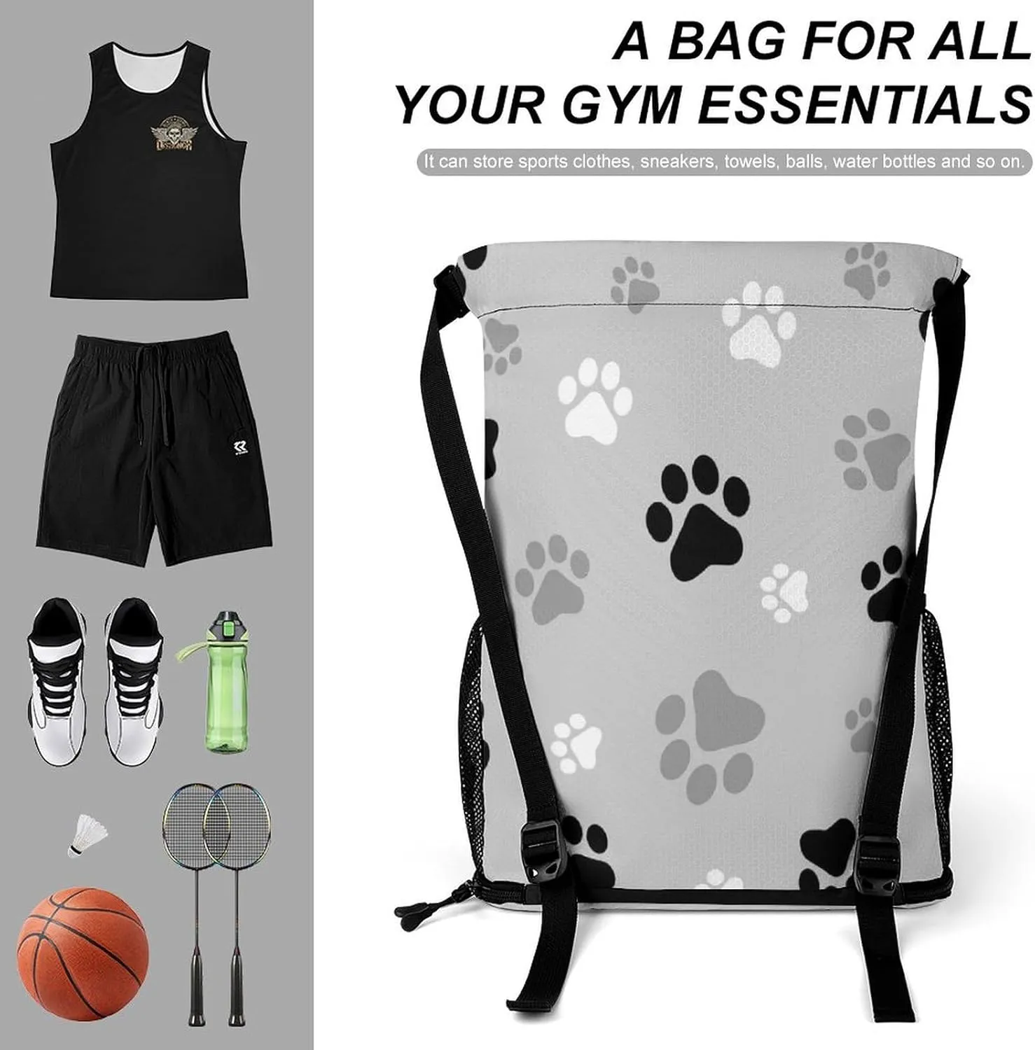 Animal Paw Prints Sports Bundle Pocket with Dry Wet Separation Unisex