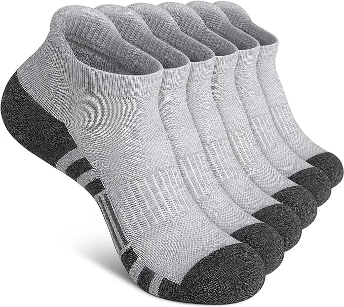 Ankle Athletic Running Socks Low Cut Sports Socks Breathable Cushioned Tab Socks for Men Women 6 Pairs