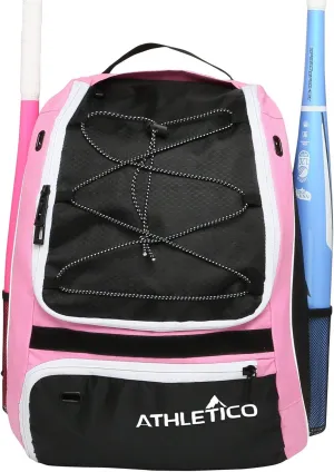 Athletico Softball Bat Bag - Backpack for Softball, Baseball, & T-Ball Equipment & Gear for Kids, Youth, and Adults | Holds Bat, Helmet, Glove, & Shoes | Separate Shoe Compartment, & Fence Hook