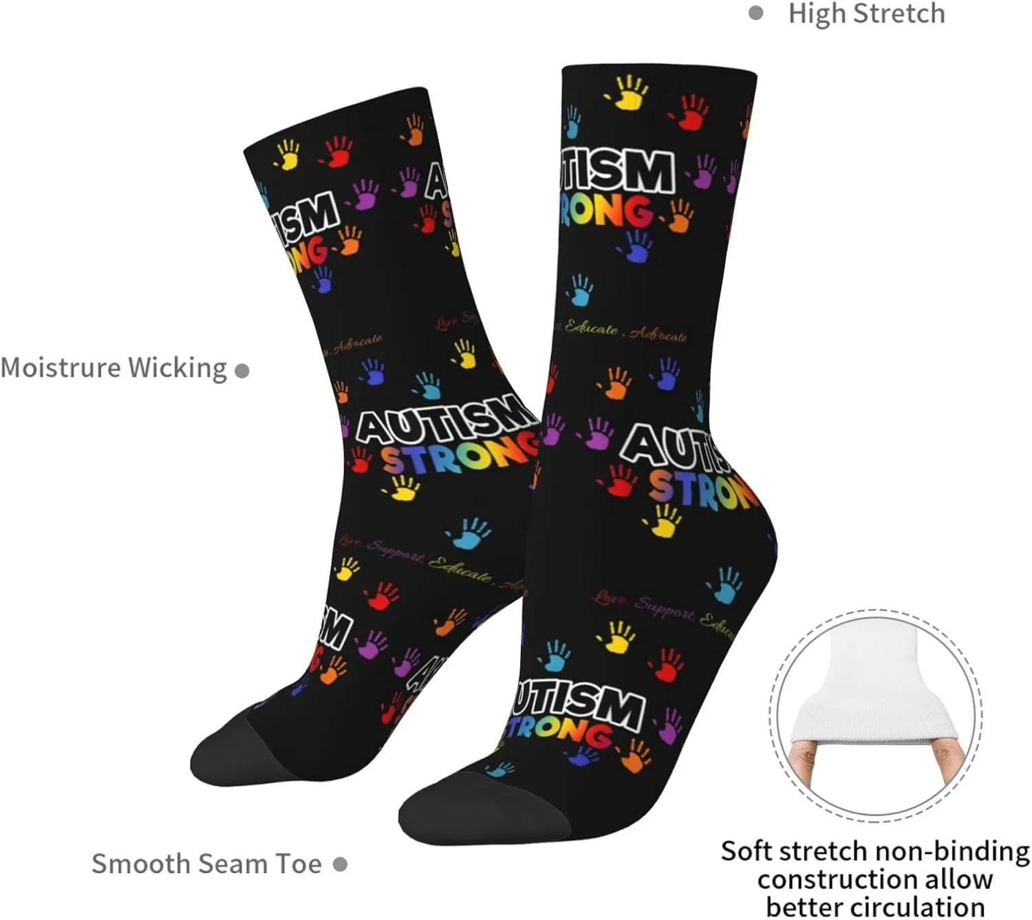 Autism Awareness Crew Socks Unisex Mid Calf Hiking Running Athletic Socks Colorful Print Socks