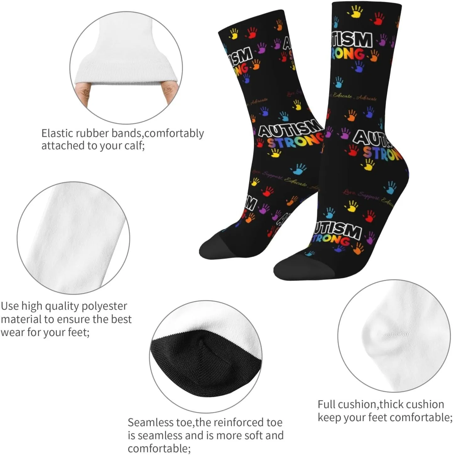 Autism Awareness Crew Socks Unisex Mid Calf Hiking Running Athletic Socks Colorful Print Socks