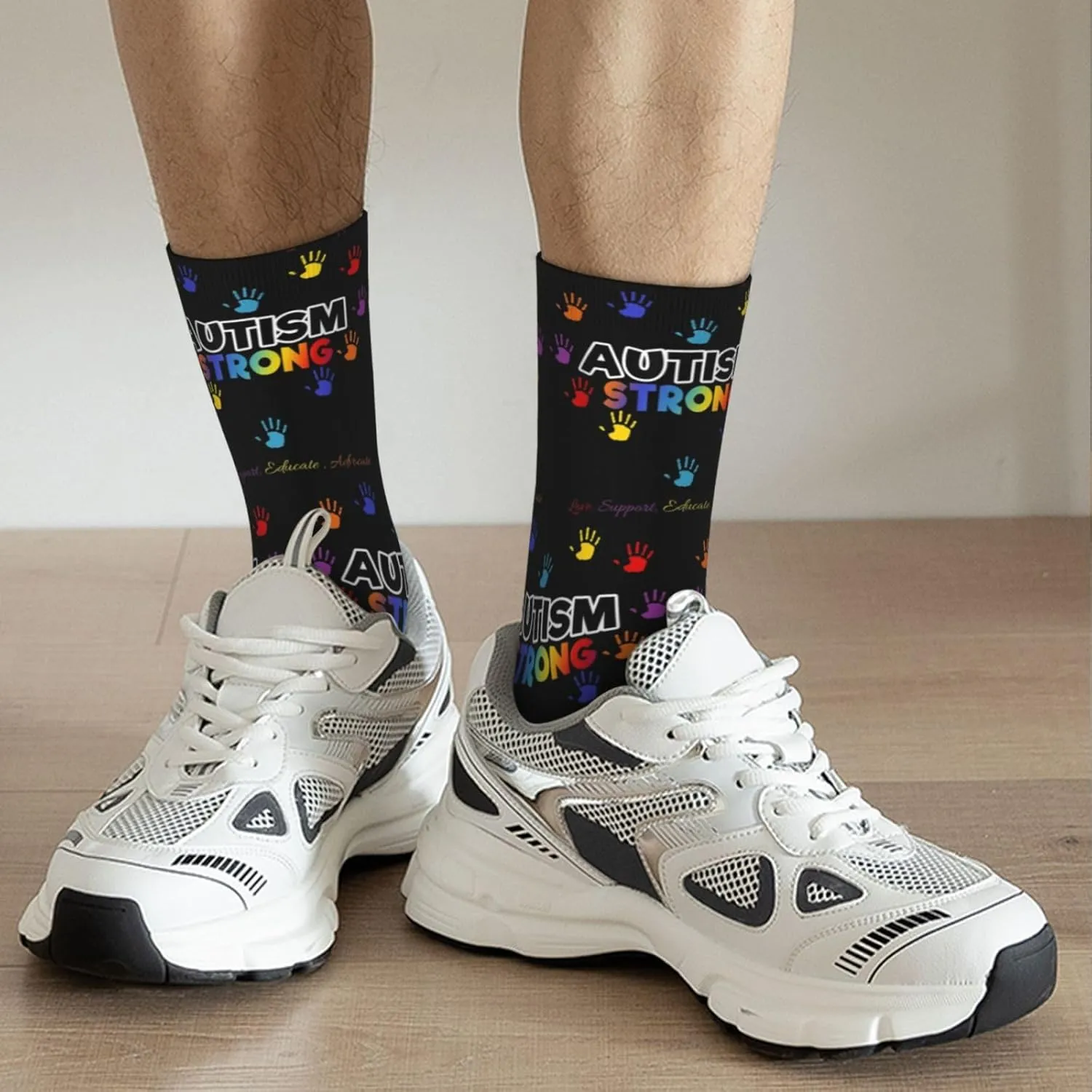 Autism Awareness Crew Socks Unisex Mid Calf Hiking Running Athletic Socks Colorful Print Socks