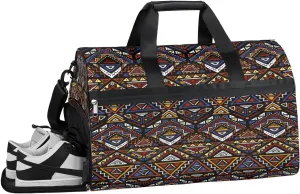 Aztec Ethnicity Style Paints Sports Gym Bag for Women Men Travel Duffel Bag with Wet Pocket & Shoes Compartment Waterproof Weekender Overnight Tote Carry on Bag Lightweight