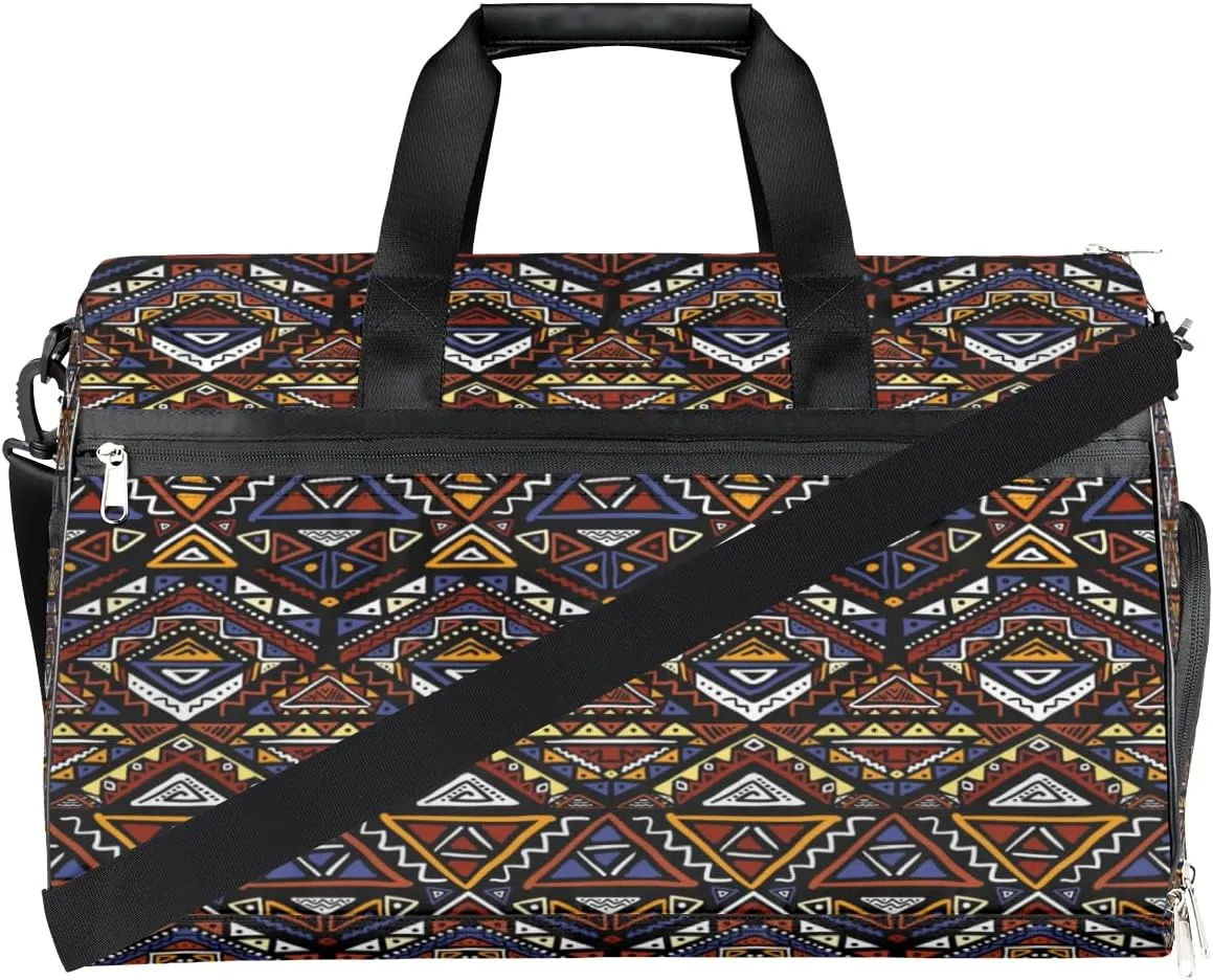 Aztec Ethnicity Style Paints Sports Gym Bag for Women Men Travel Duffel Bag with Wet Pocket & Shoes Compartment Waterproof Weekender Overnight Tote Carry on Bag Lightweight