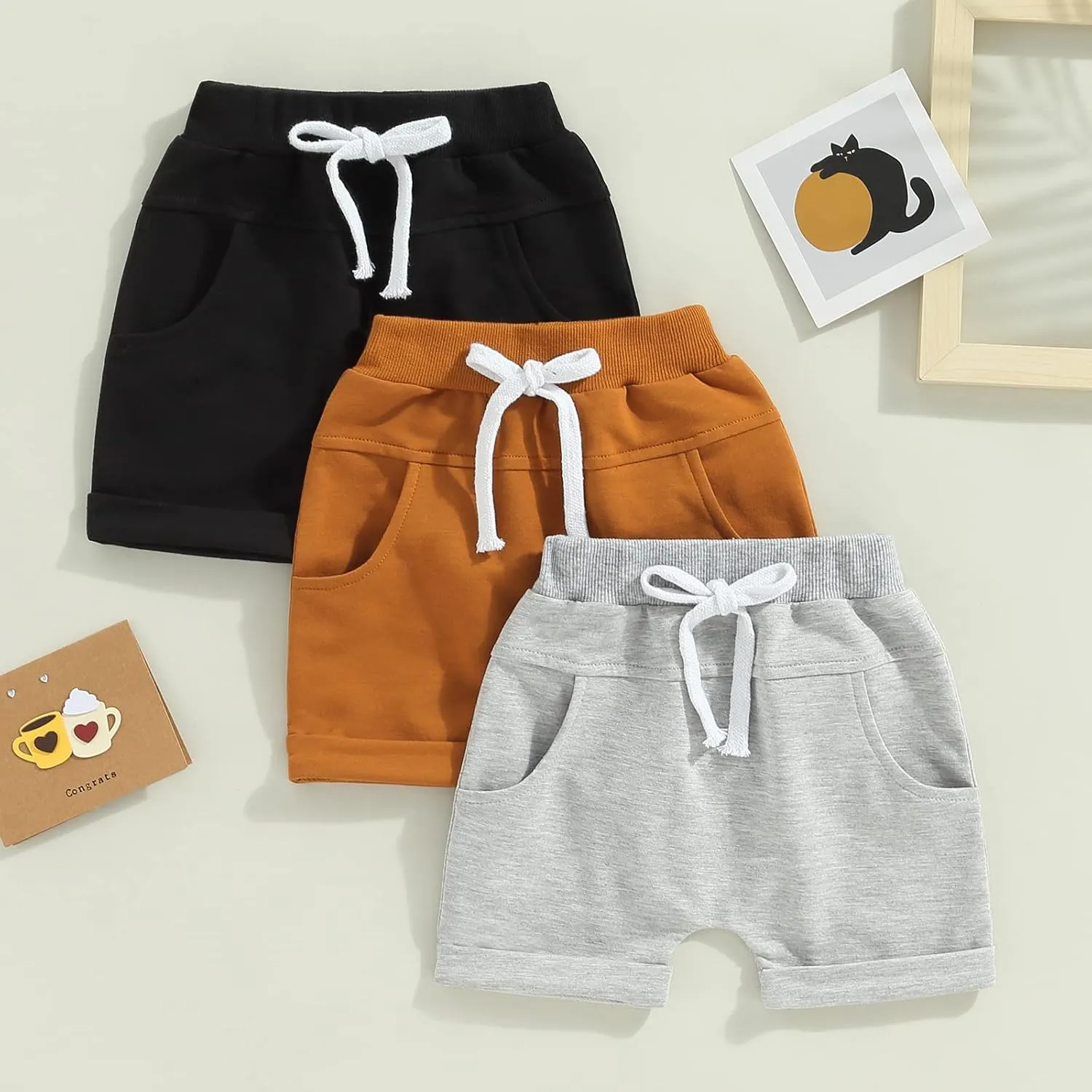 Baby Boys' Toddler 3-Pack Pull-on Jogger Shorts Knit Shorts Classic Fit Elastic Waist Shorts Kids Multipacks Pants