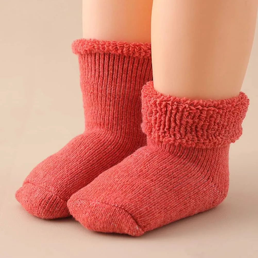 Baby Toddler Thick Wool Socks - Super Warm Soft Winter Solid Color Casual Crew Socks For Baby Girls Boys(Pack of 3)
