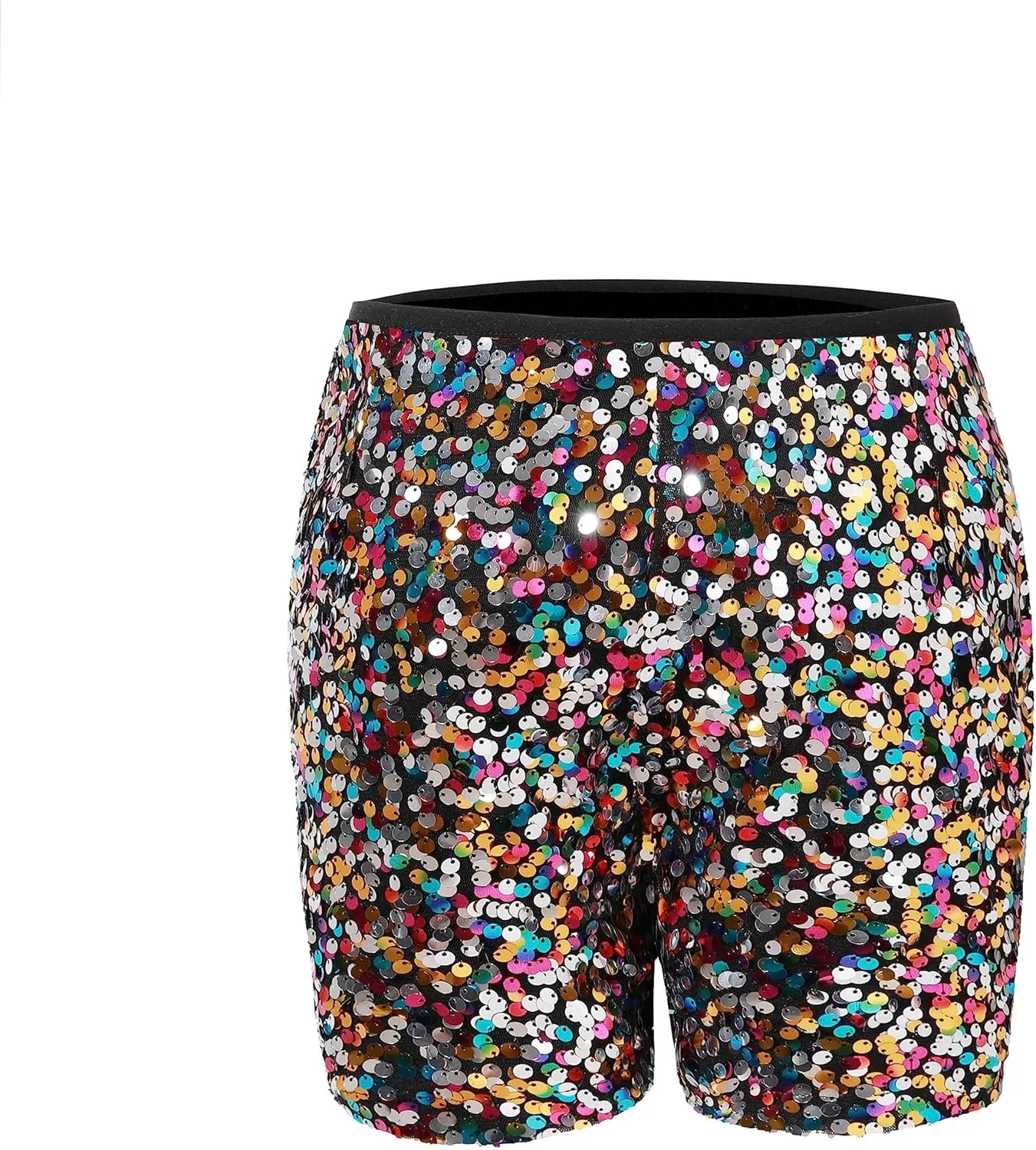 BAICAIYU Sequin Shorts for Women Sparkly High Waisted Black Shorts Lightweight Straight Leg Lady Casual Pants Fashion Party