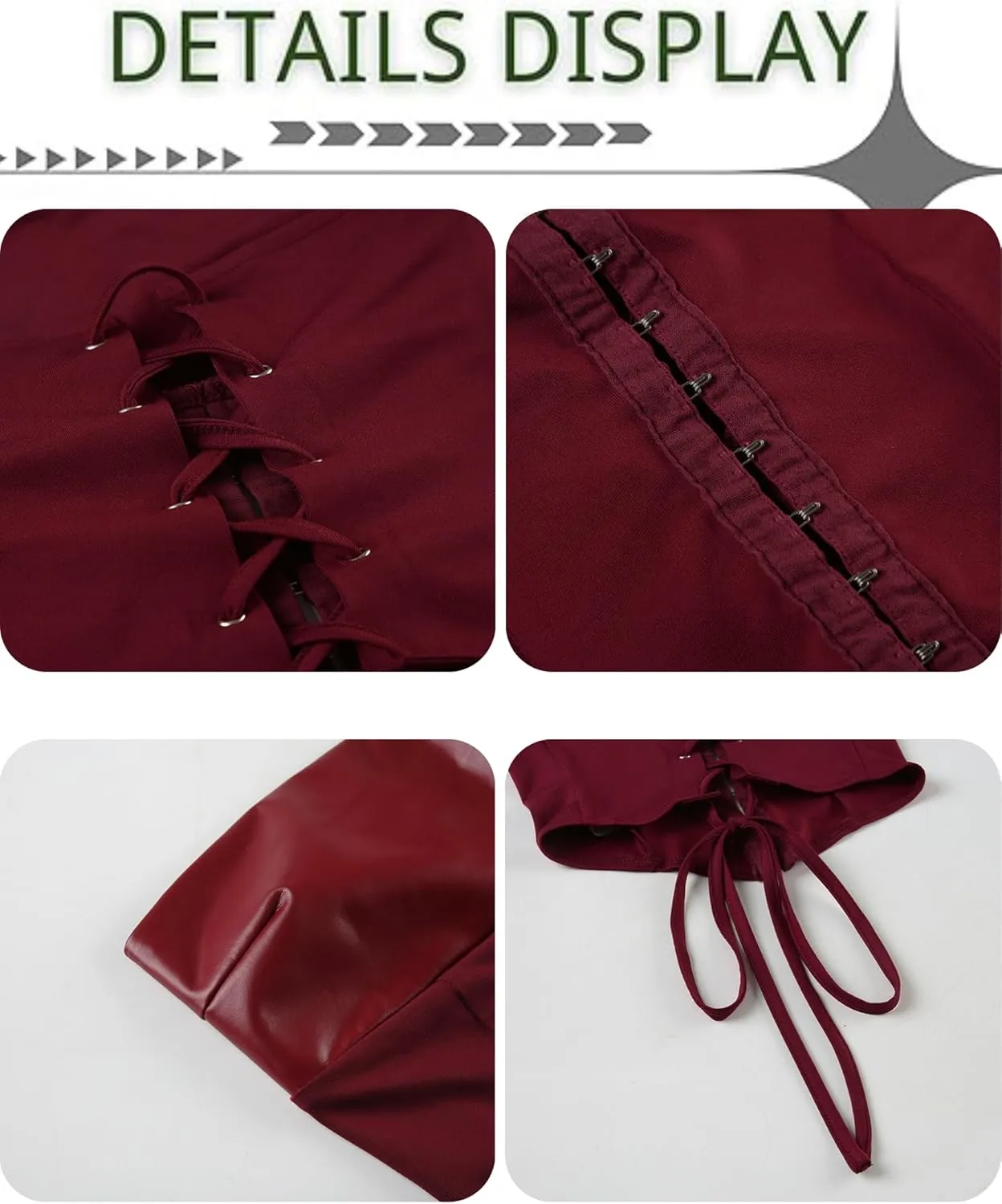 BAIMORE Womens PU Leather 2 Piece Outfit Lace-Up Back Crop Tube Top and Pleated Bodycon Mini Skirt Set