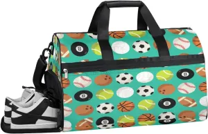 Ball Print For Gift With Sport Resistant Sports Gym Bag for Women Men Travel Duffel bag with Wet Pocket & Shoes Compartment Waterproof Weekender Bag 19.7"x9.9"x13"