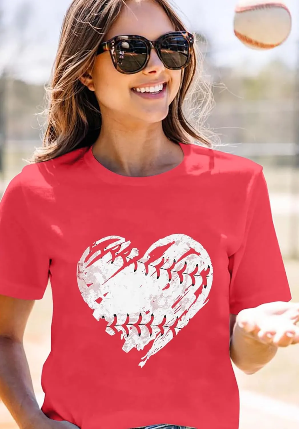 Baseball Shirt Women Baseball Mom Shirts Baseball Heart Graphic Tee Funny Workout Shirts