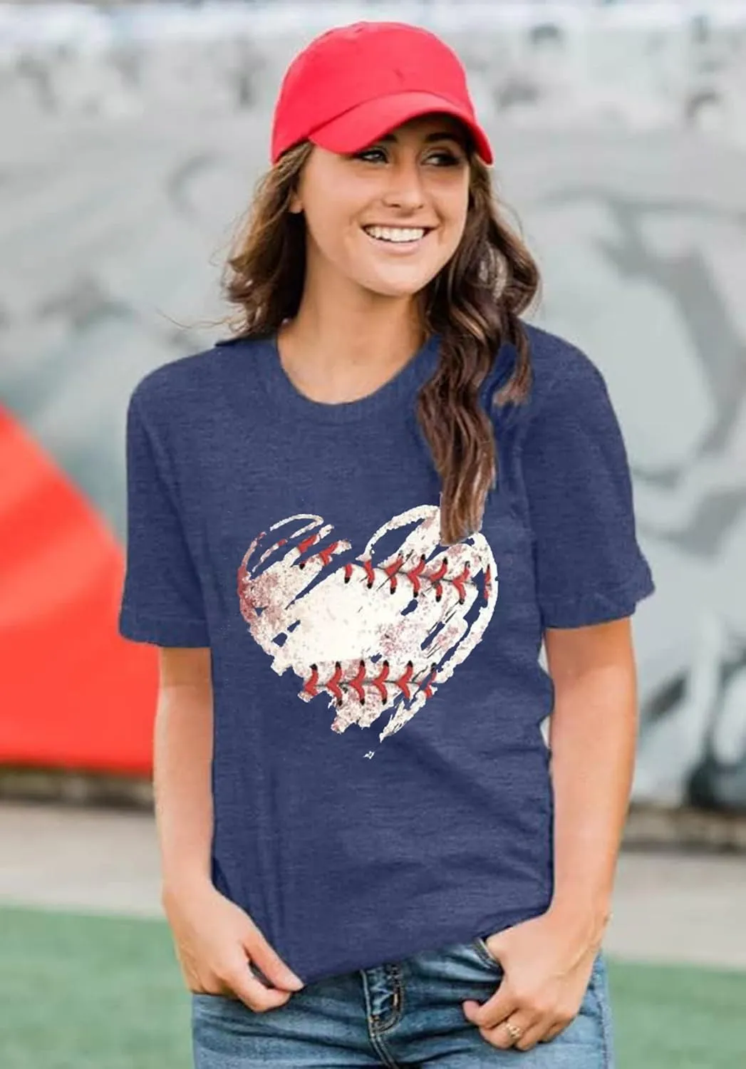 Baseball Shirt Women Baseball Mom Shirts Baseball Heart Graphic Tee Funny Workout Shirts