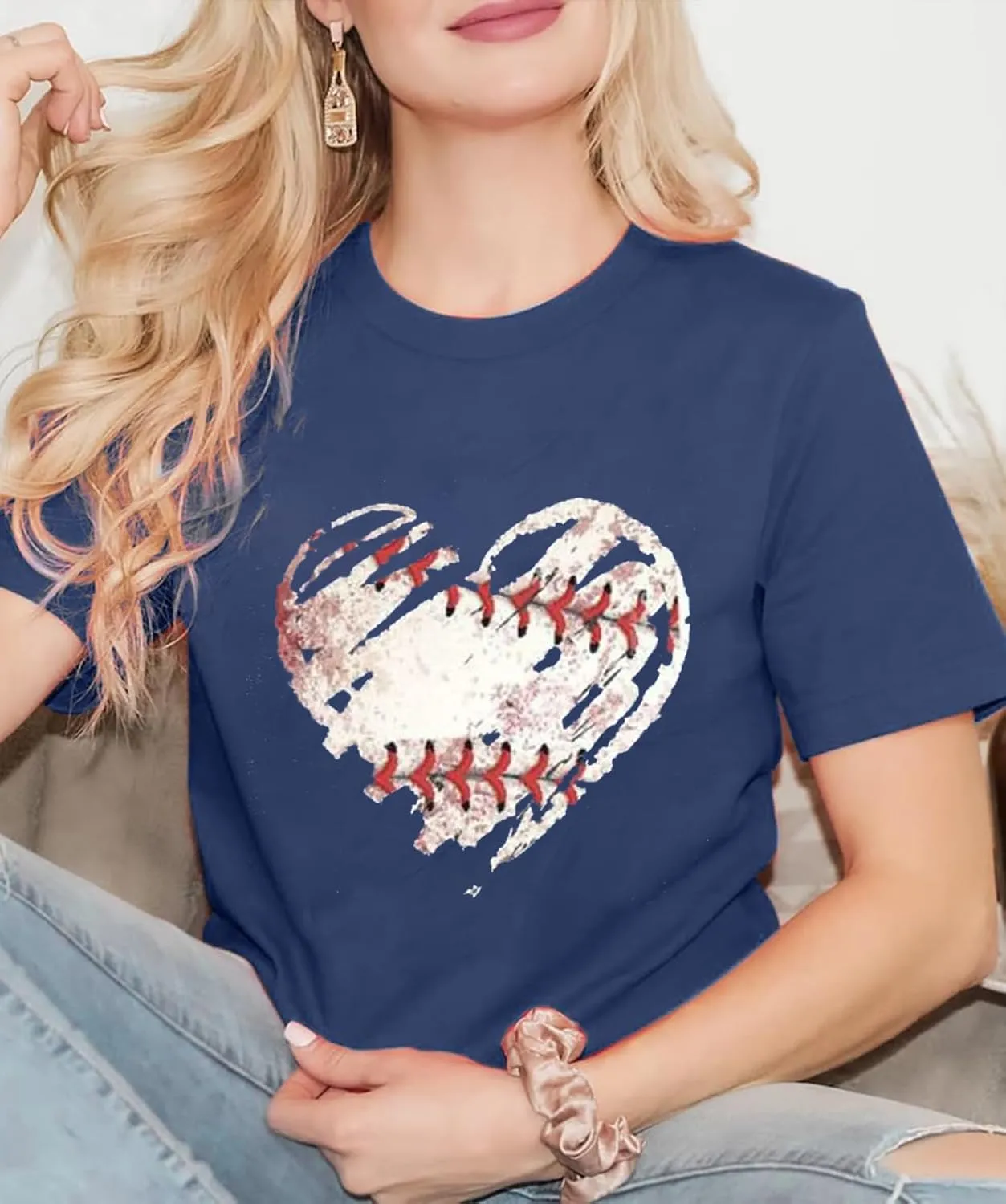 Baseball Shirt Women Baseball Mom Shirts Baseball Heart Graphic Tee Funny Workout Shirts