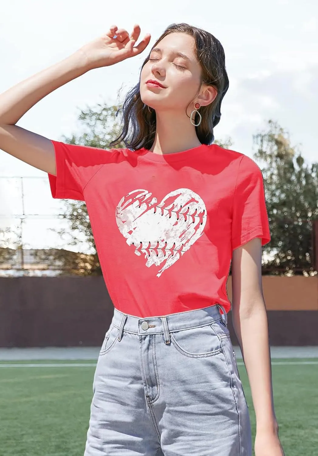 Baseball Shirt Women Baseball Mom Shirts Baseball Heart Graphic Tee Funny Workout Shirts