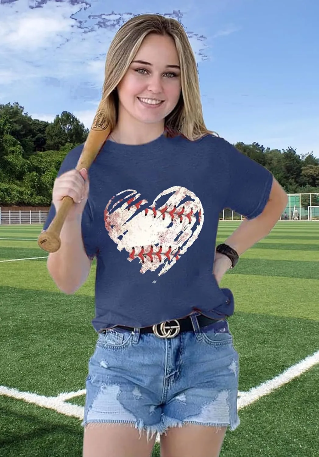 Baseball Shirt Women Baseball Mom Shirts Baseball Heart Graphic Tee Funny Workout Shirts