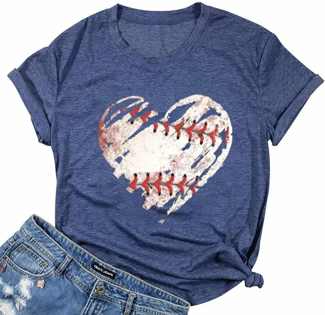 Baseball Shirt Women Baseball Mom Shirts Baseball Heart Graphic Tee Funny Workout Shirts