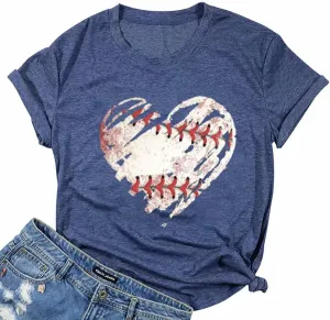 Baseball Shirt Women Baseball Mom Shirts Baseball Heart Graphic Tee Funny Workout Shirts