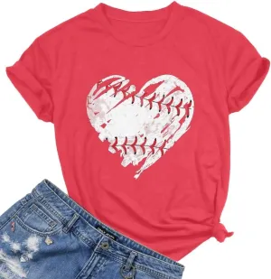 Baseball Shirt Women Baseball Mom Shirts Baseball Heart Graphic Tee Funny Workout Shirts
