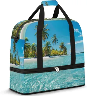 Beach Palm Tree Travel Duffel Bag for Women Men, Ocean Tree Sports Gym Bag with Shoes Compartment Foldable Overnight Bag Weekender Tote Workout Carry On Luggage Bag