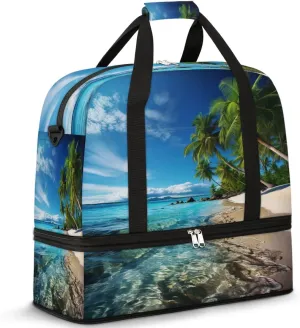 Beach Palm Tree Travel Duffel Bag for Women Men, Tropical Tree Sports Gym Bag with Shoes Compartment Foldable Overnight Bag Weekender Tote Workout Carry On Luggage Bag