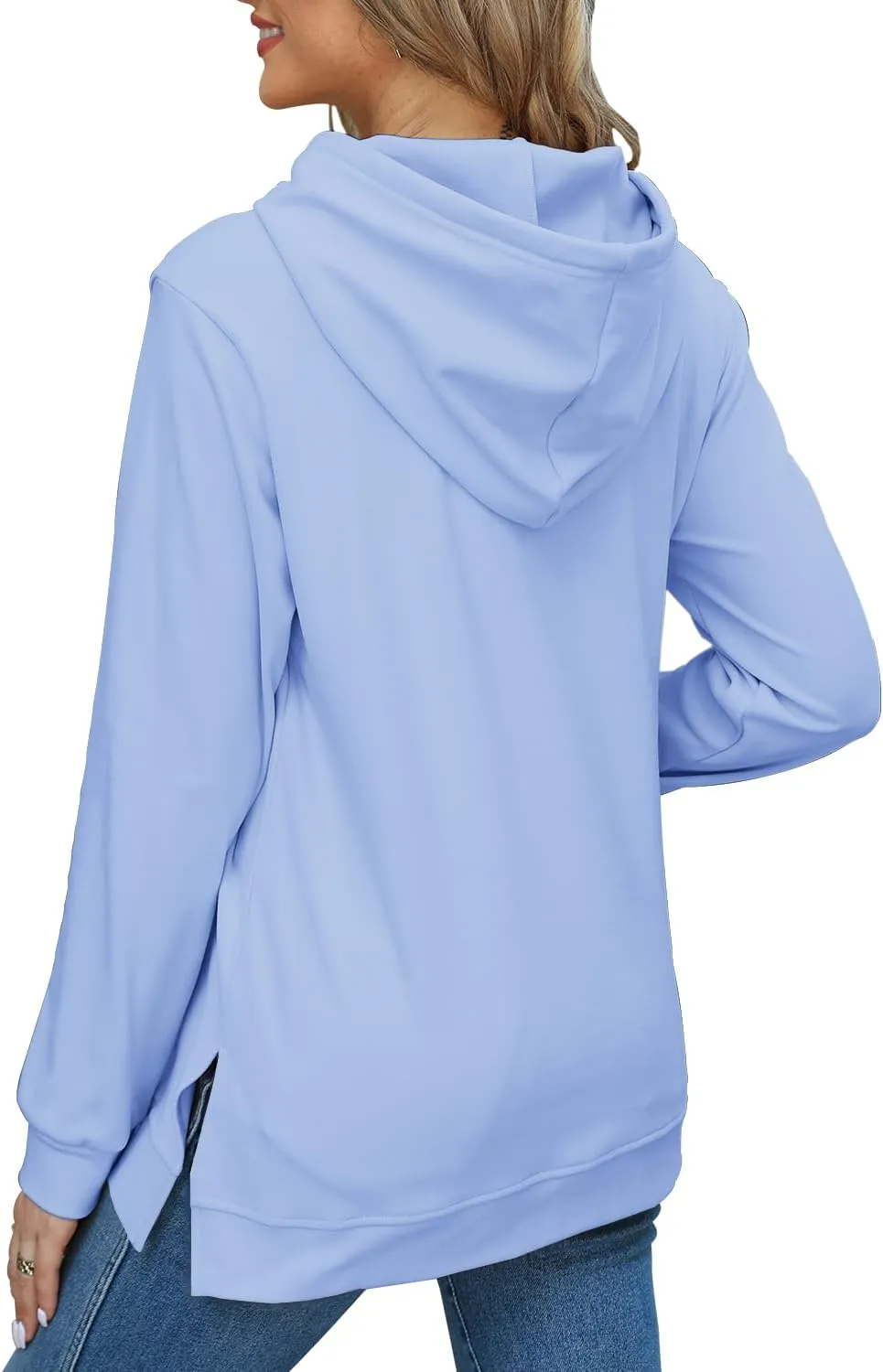 Beimuc Hoodies for Women Fashion Split Hem Drawstring Casual Long Sleeve Sweatshirts Tops with Pockets